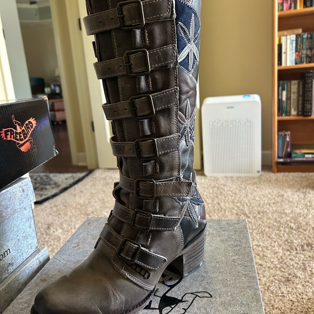 Freebird Brown Combat Moto Boots with Buckle Straps